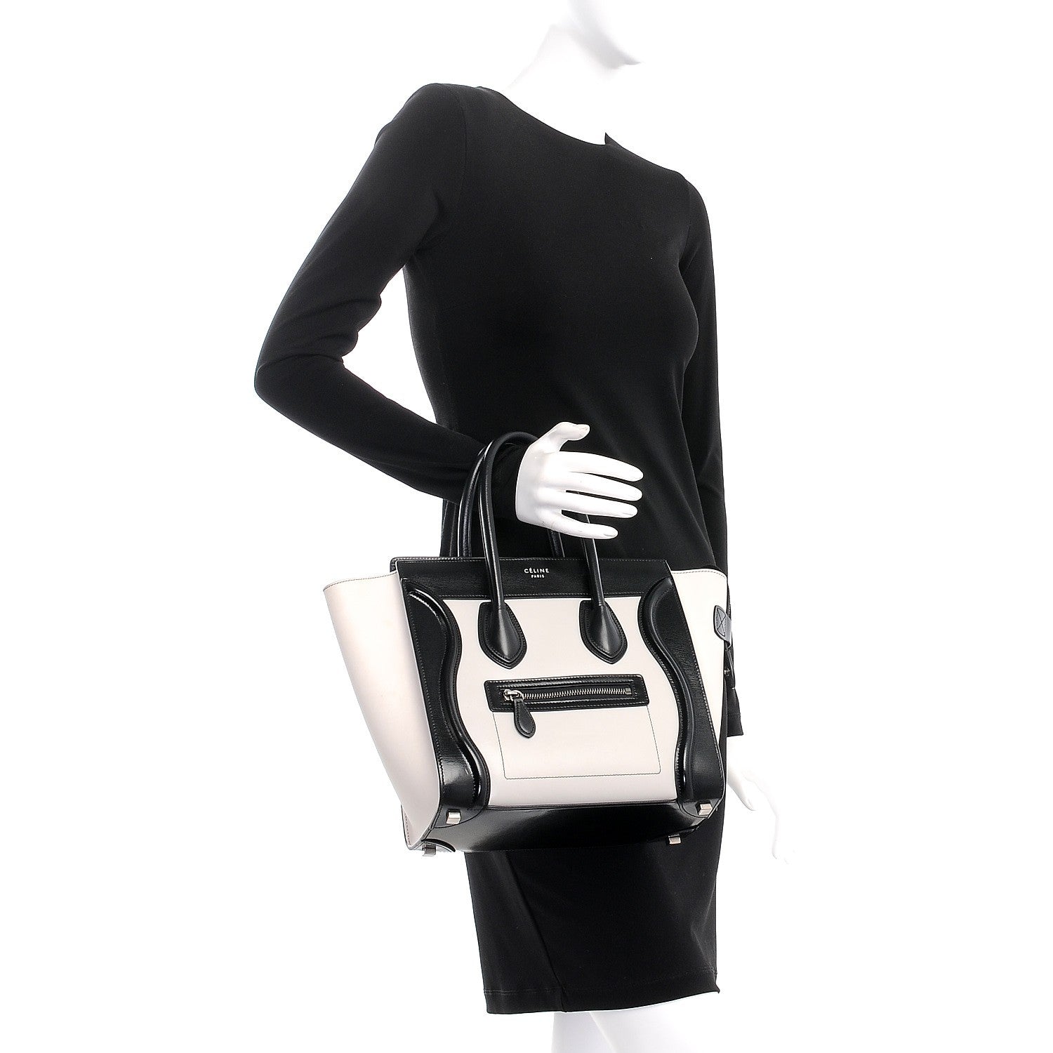 Celine Sleek Calfskin Micro Bi-Color Luggage Black White 2 of 12