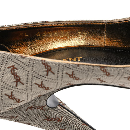 Saint Laurent Silk Blend Monogram Lola Cap Toe Pumps 37 Beige 8 of 11