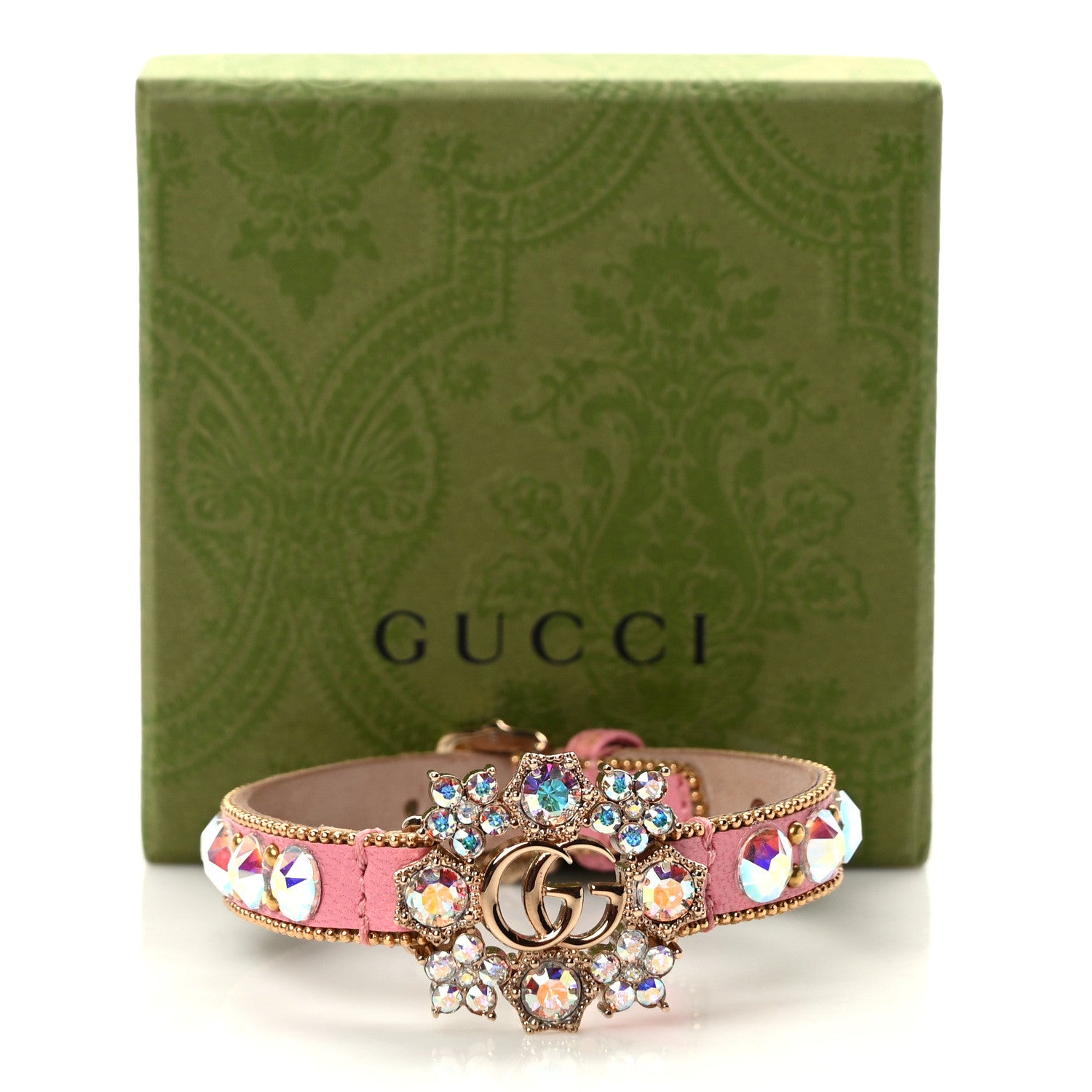 Gucci Calfskin Crystal Double G Bracelet M Pink 5 of 5