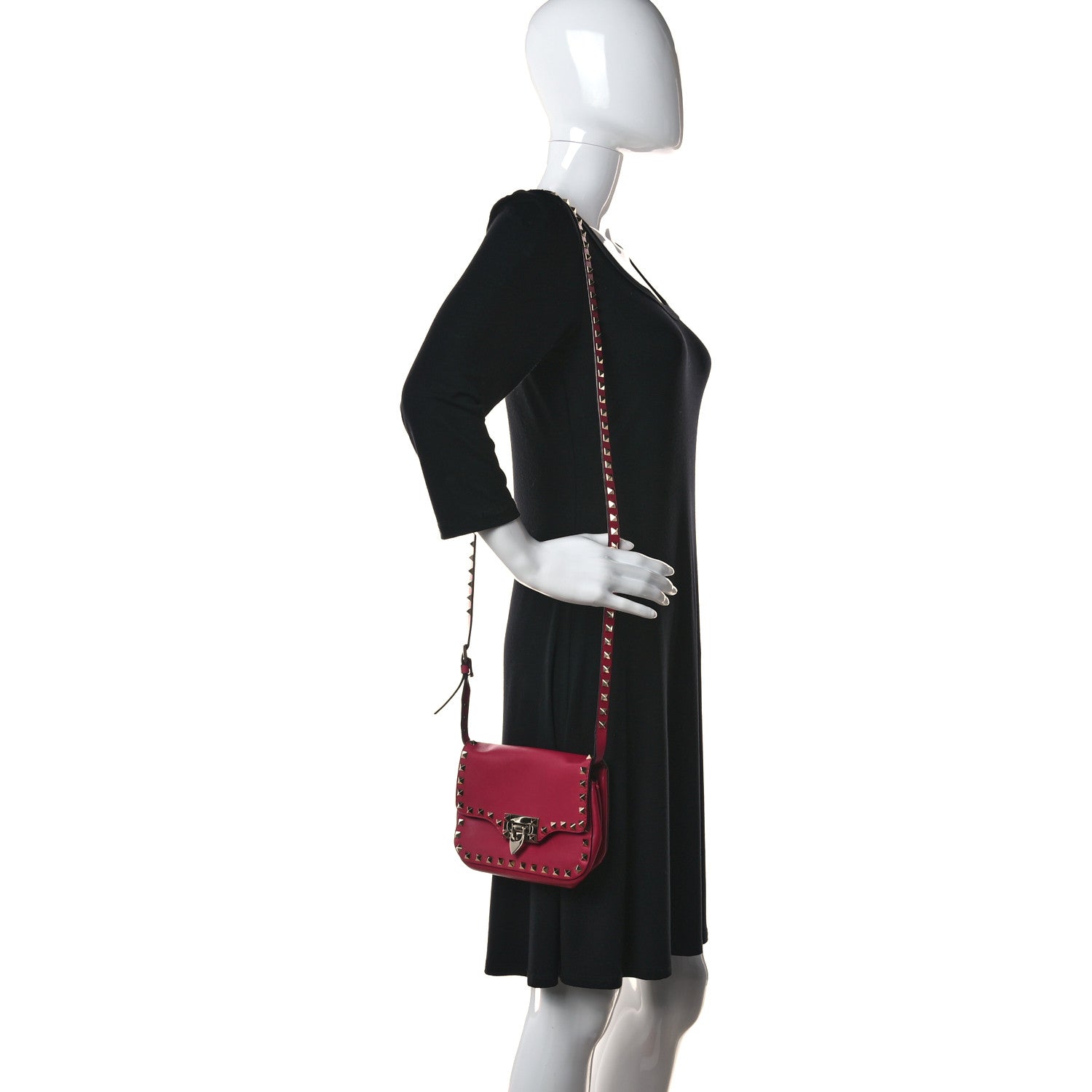 Valentino Garavani Vitello Mini Rockstud Flap Saddle Crossbody Bag Cyclamin 2 of 12