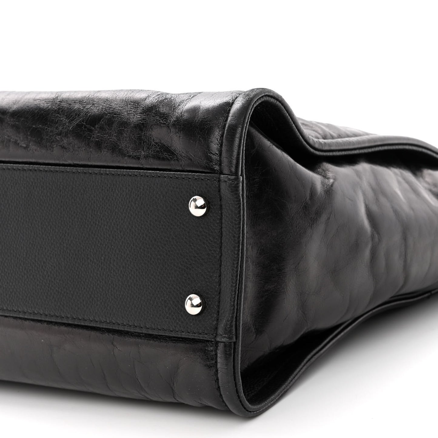 Glazed Calfskin Small Deauville Tote Black