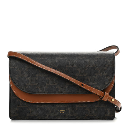 Celine Triomphe Canvas Lambskin Wallet On Strap Tan 1 of 12