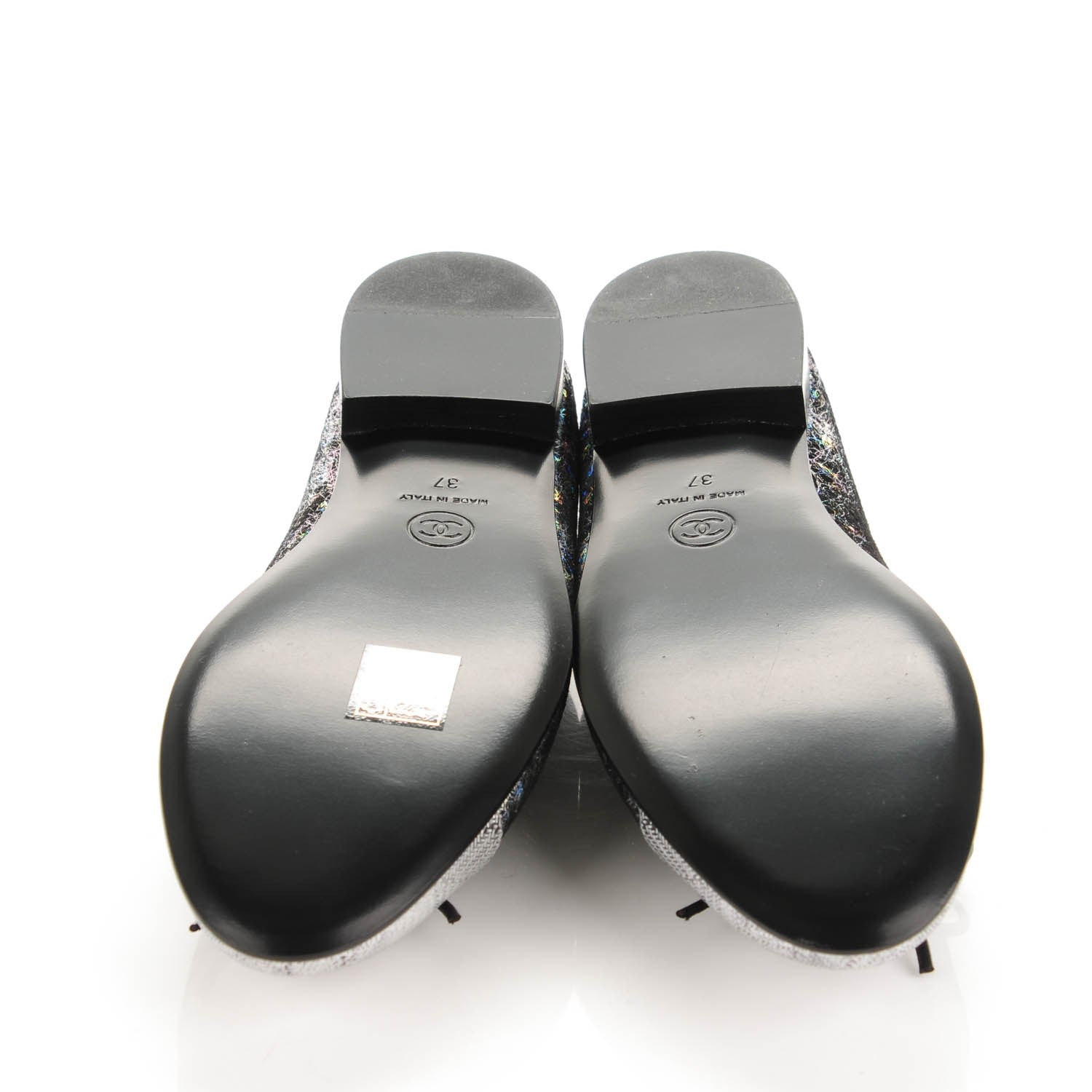 Chanel Metallic Calfskin Hologram Cap Toe Ballerina Flats 37 Silver 6 of 8