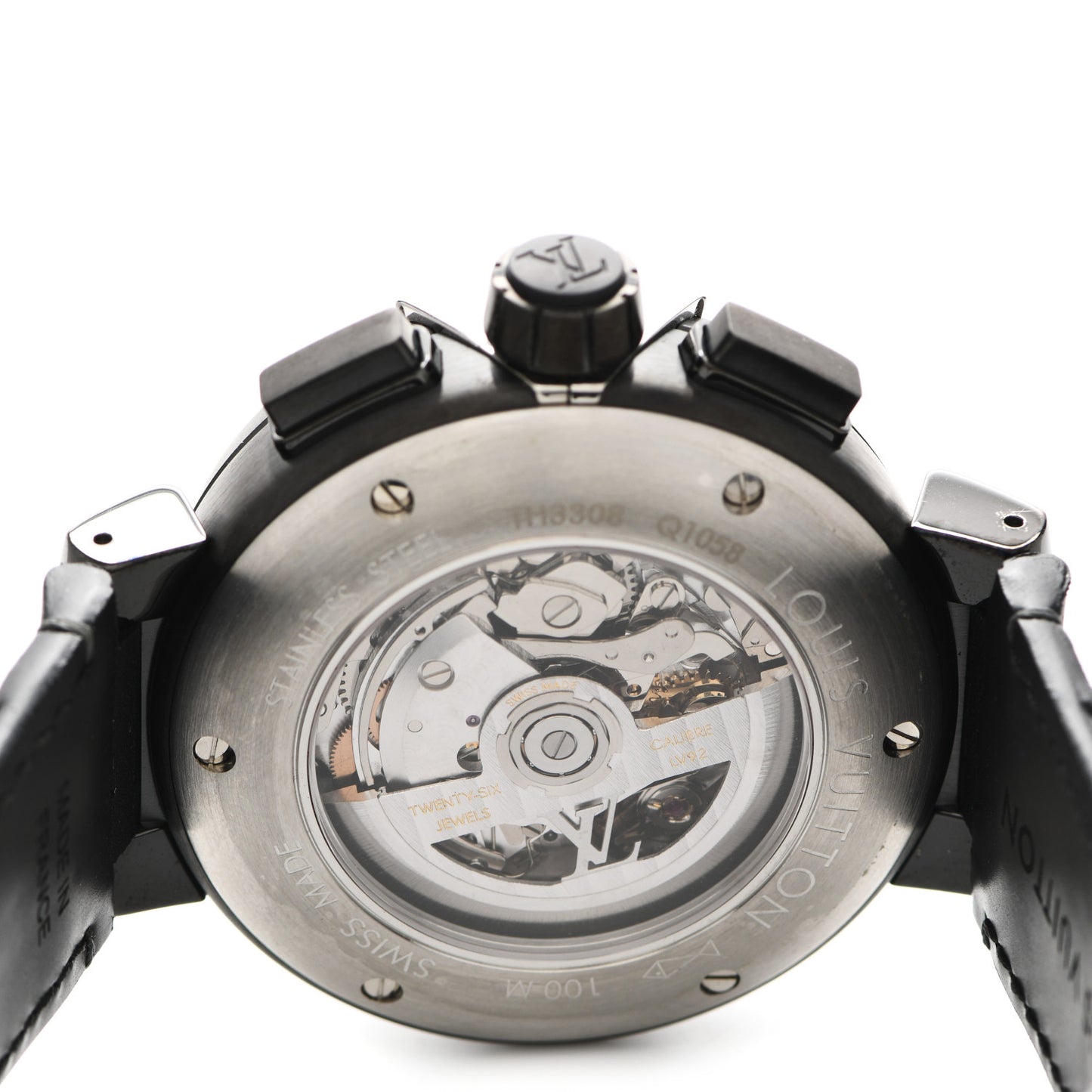 Stainless Steel Calfskin 45mm Tambour Chronograph GMT Automatic Watch Black
