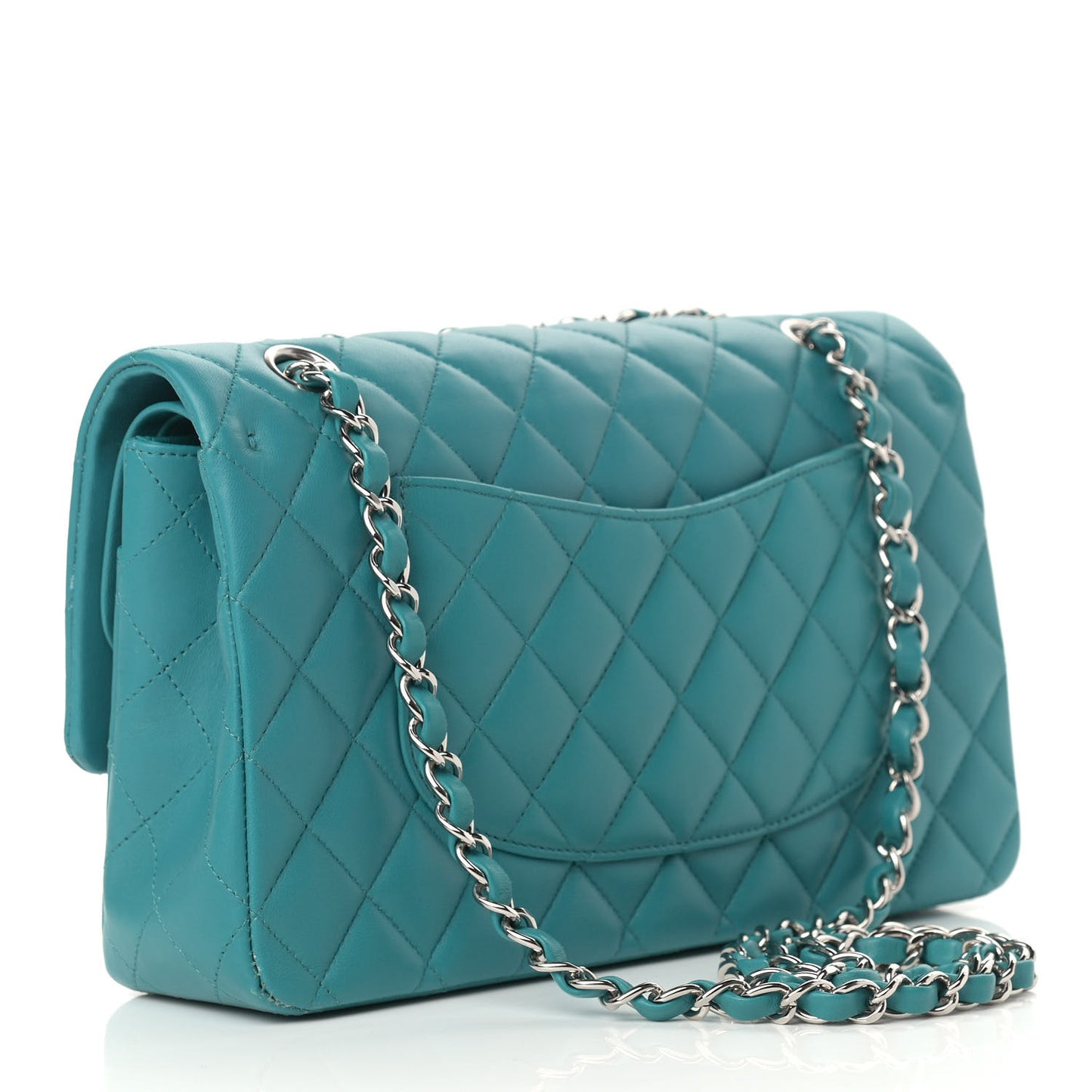 Lambskin Quilted Medium Double Flap Turquoise