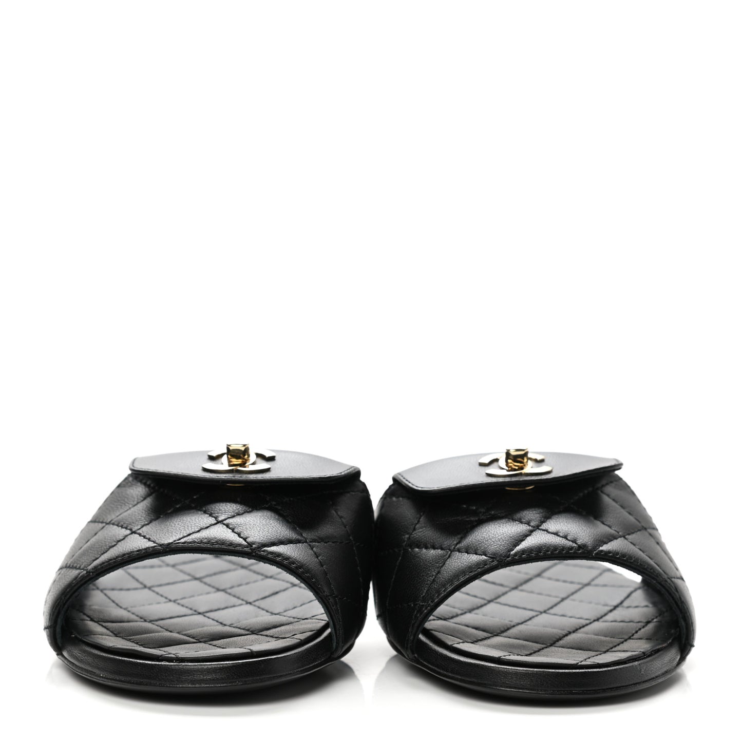 Lambskin Quilted CC Turnlock Sandals 38 Black