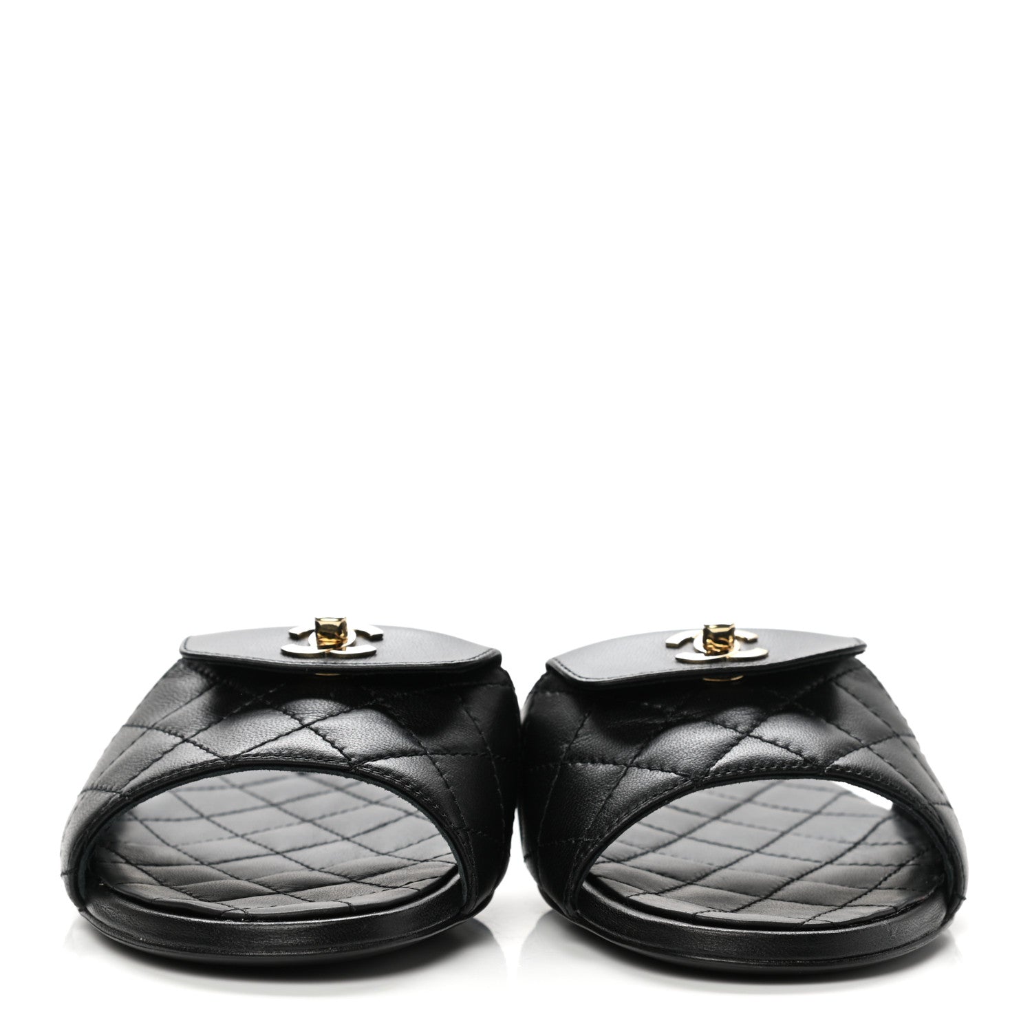 Chanel Lambskin Quilted CC Turnlock Sandals 38 Black 2 of 9