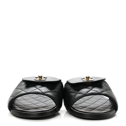 Chanel Lambskin Quilted CC Turnlock Sandals 38 Black 2 of 9