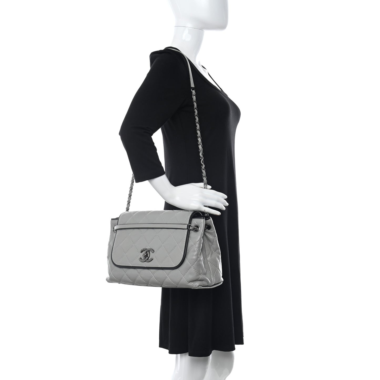 Caviar Quilted Chanel 3 Accordion Flap Bag Light Grey