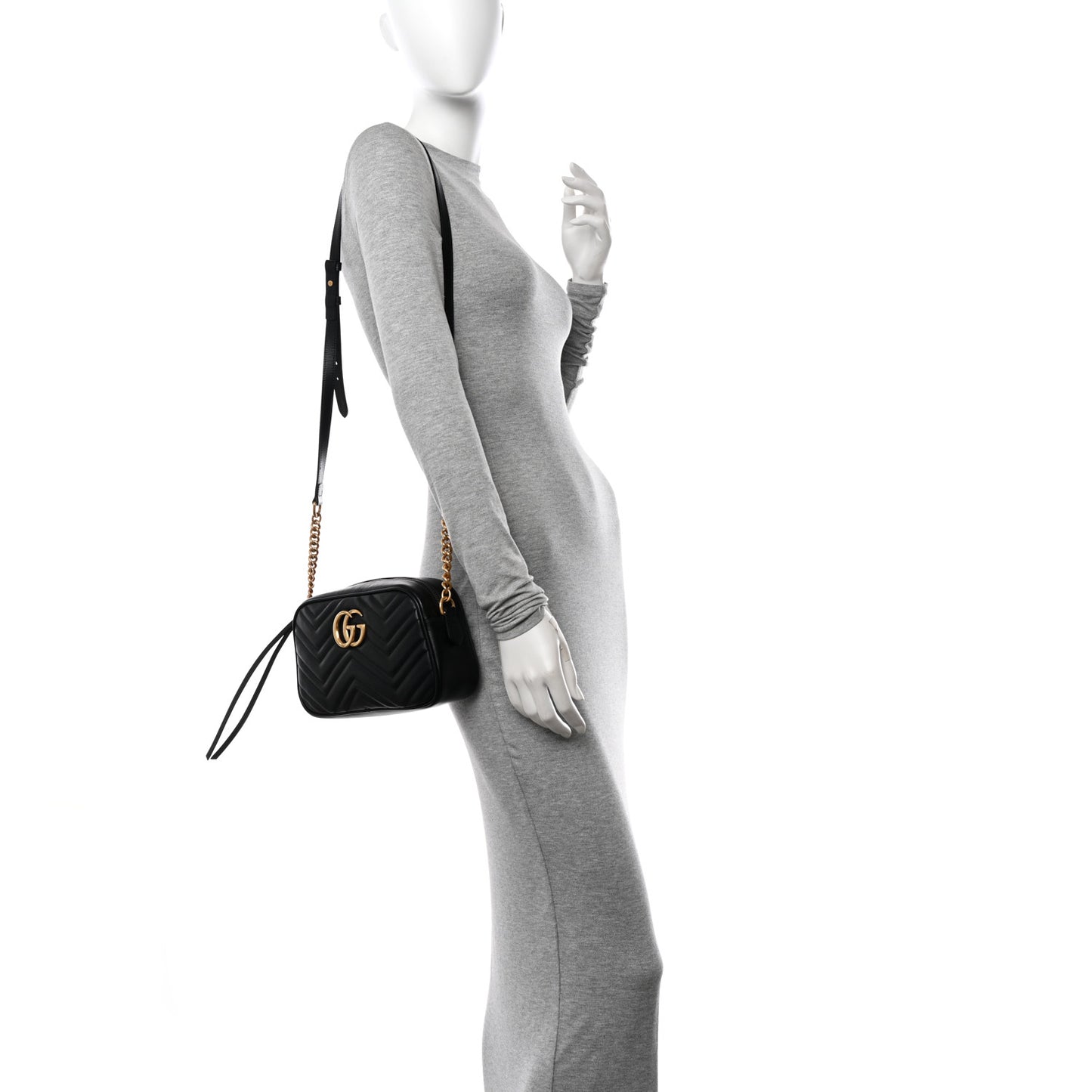 Calfskin Matelasse Small GG Marmont Chain Shoulder Bag Black