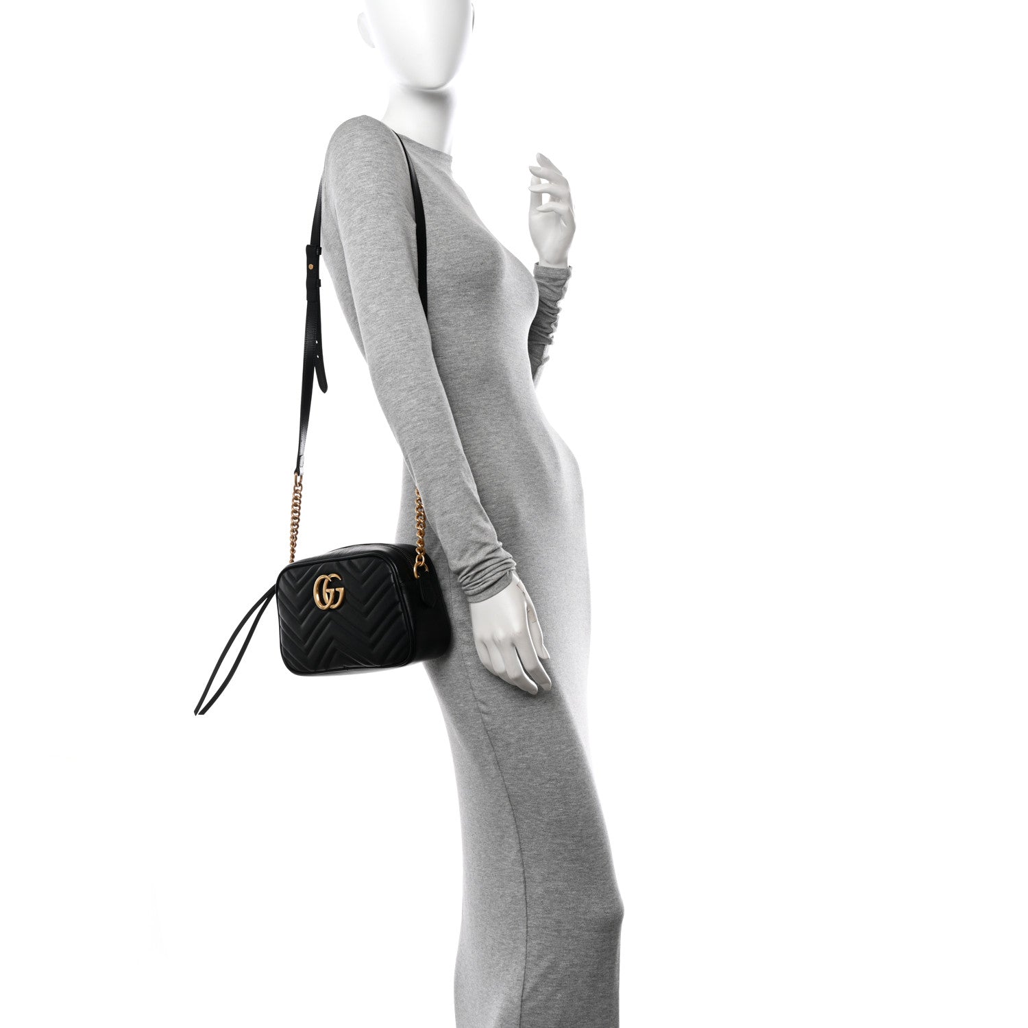 Gucci Calfskin Matelasse Small GG Marmont Chain Shoulder Bag Black 3 of 10