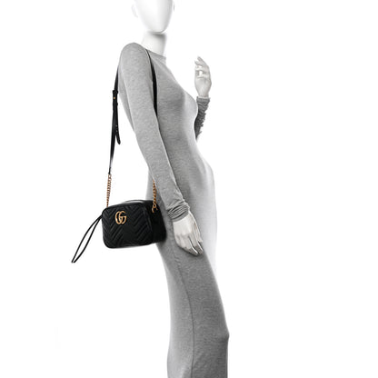 Gucci Calfskin Matelasse Small GG Marmont Chain Shoulder Bag Black 3 of 10