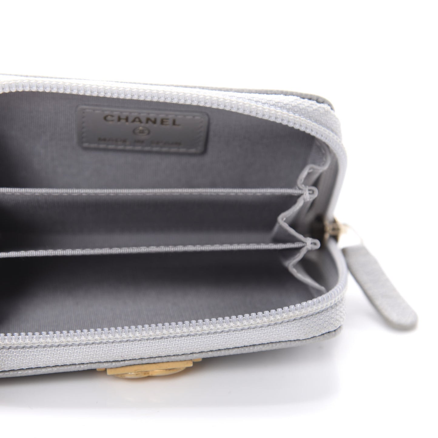 Caviar Quilted Boy Zip Around Coin Purse Wallet Grey