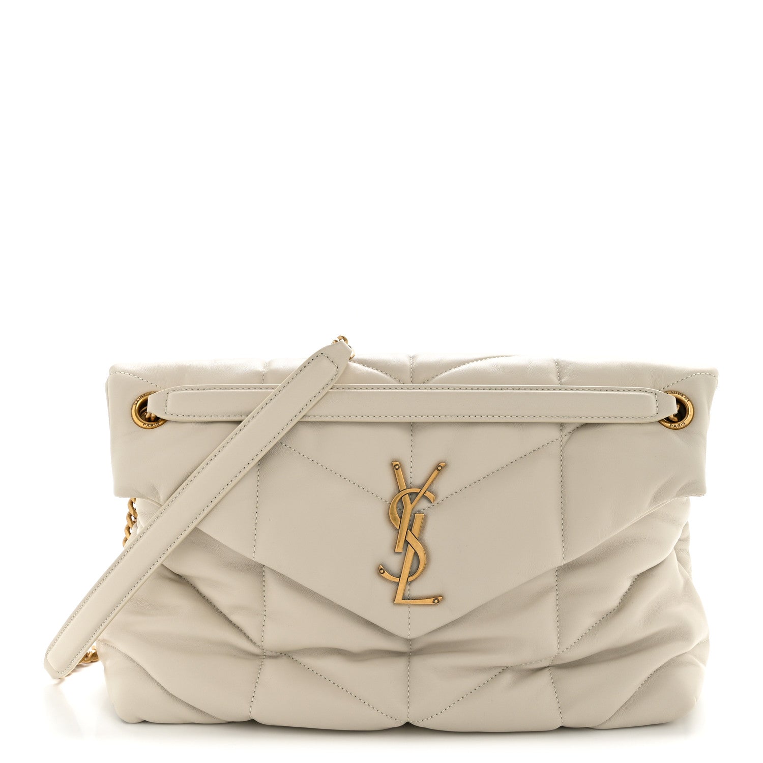 Saint Laurent Lambskin Quilted Medium Loulou Puffer Monogram Chain Satchel Crema Soft 1 of 15