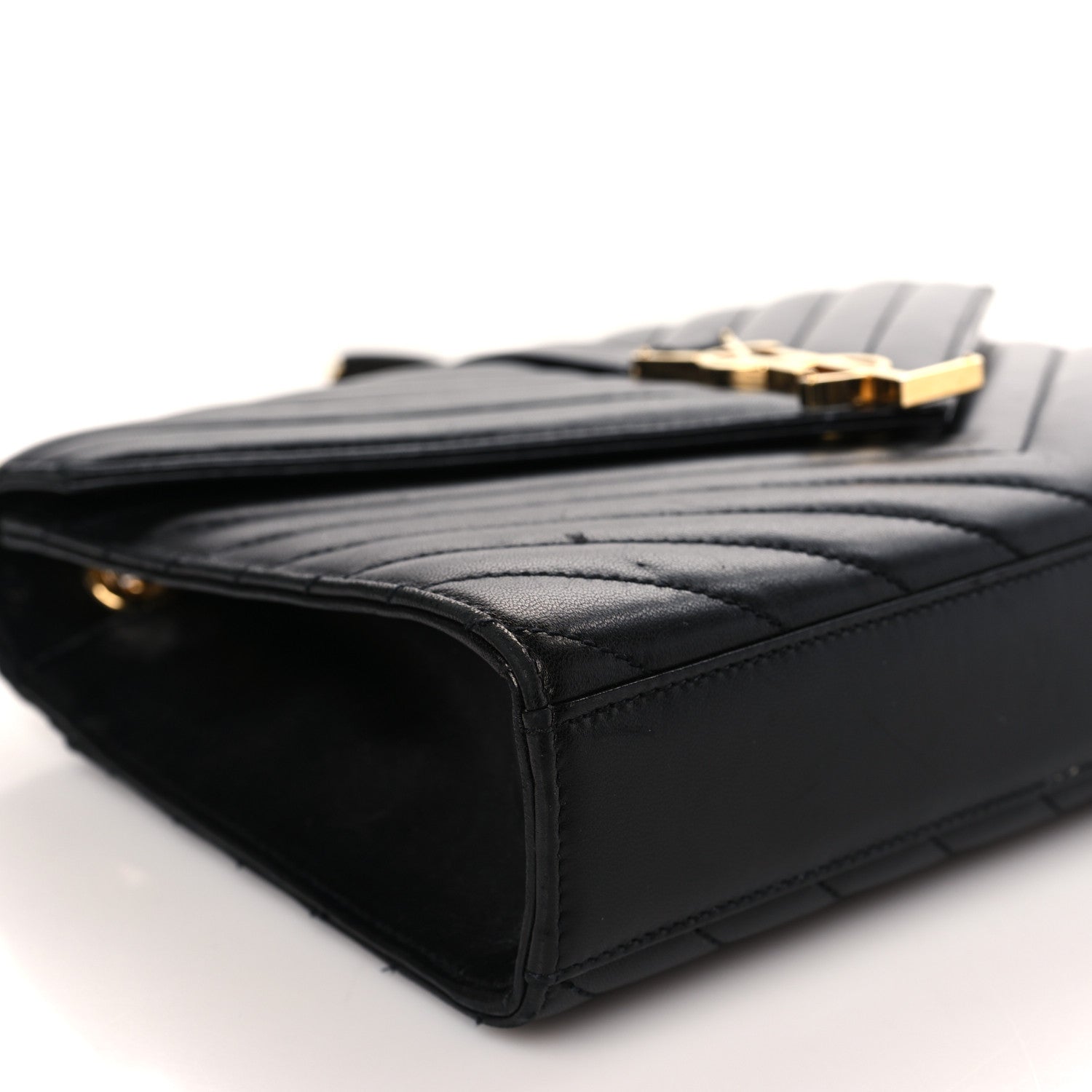 Saint Laurent Lambskin Matelasse Chevron Medium Monogram Satchel Black 7 of 8