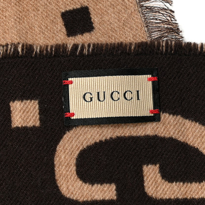 Gucci Wool Silk Monogram Jumbo GG Freedom Scarf Dark Brown Beige 7 of 12