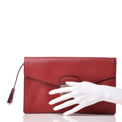 Prada Saffiano Lux Sound Clutch Fuoco 2 of 9