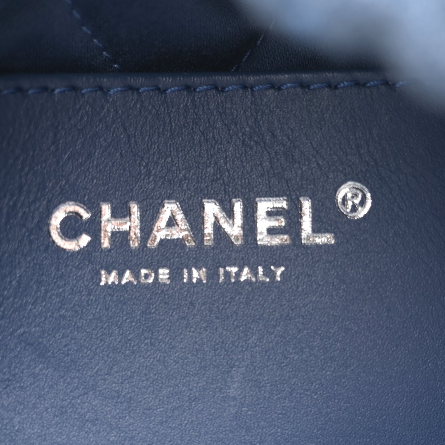 Washed Denim Quilted Studded Mini Chanel 22 Blue