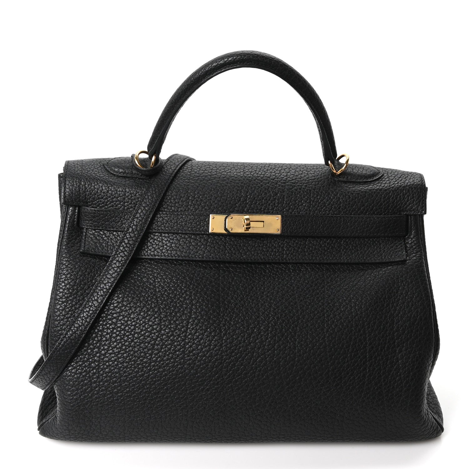 Hermes Fjord Horseshoe Kelly Retourne 35 Black Etoupe 1 of 9