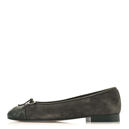 Chanel Suede Calfskin Cap Toe CC Ballerina Flats 36 Dark Khaki Dark Green 1 of 10