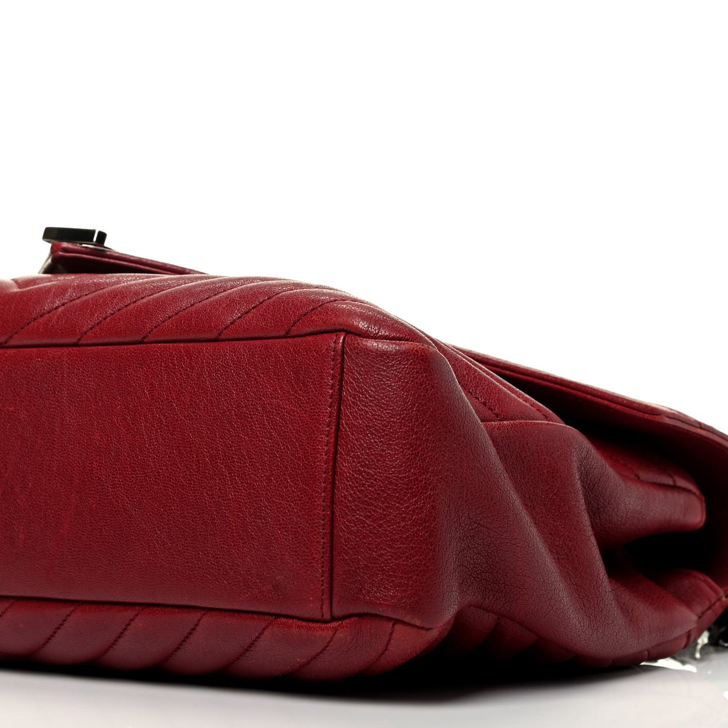 Sheepskin Matelasse Chevron Large College Monogram Satchel Oxblood