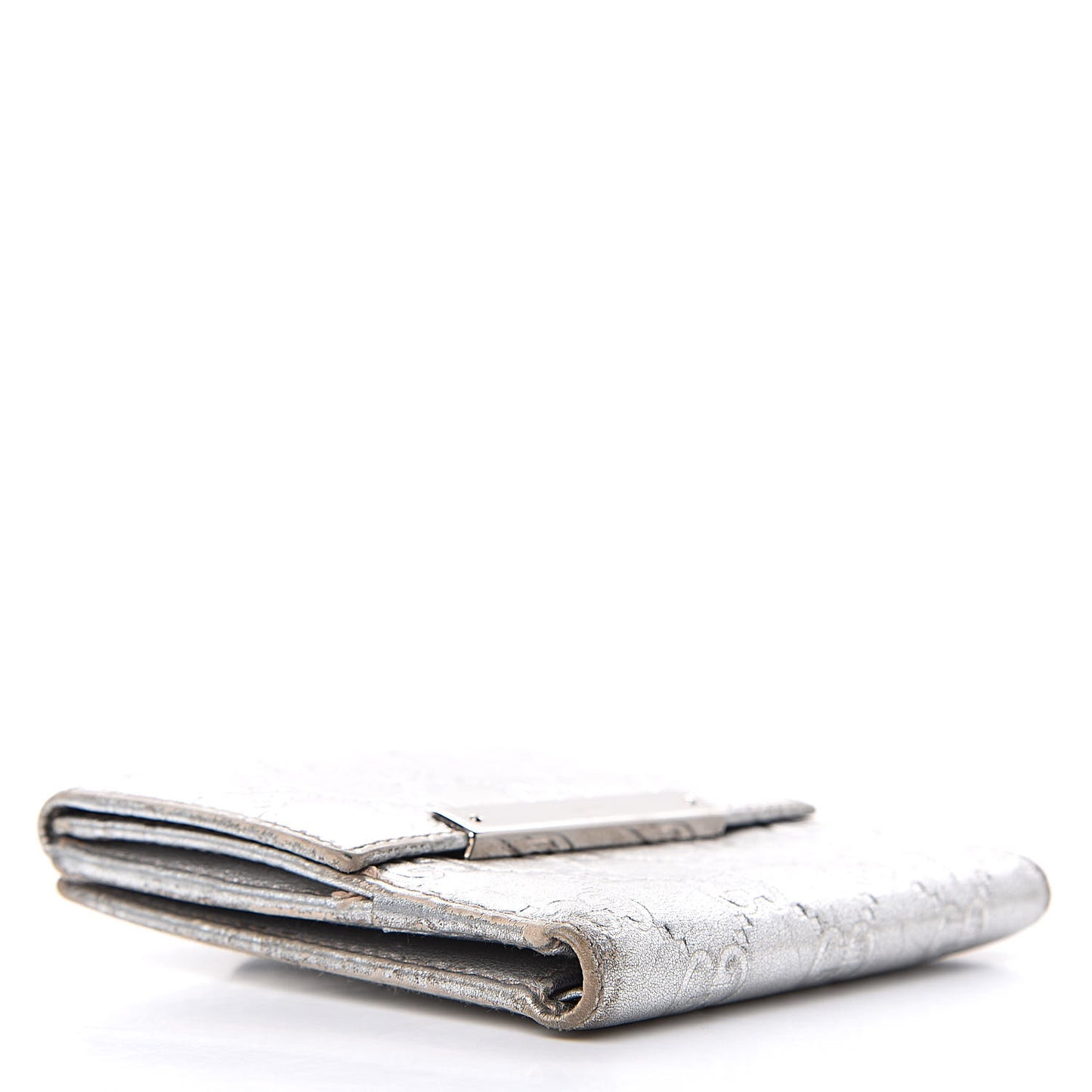 Metallic Guccissima Metal Bar French Flap Wallet Silver