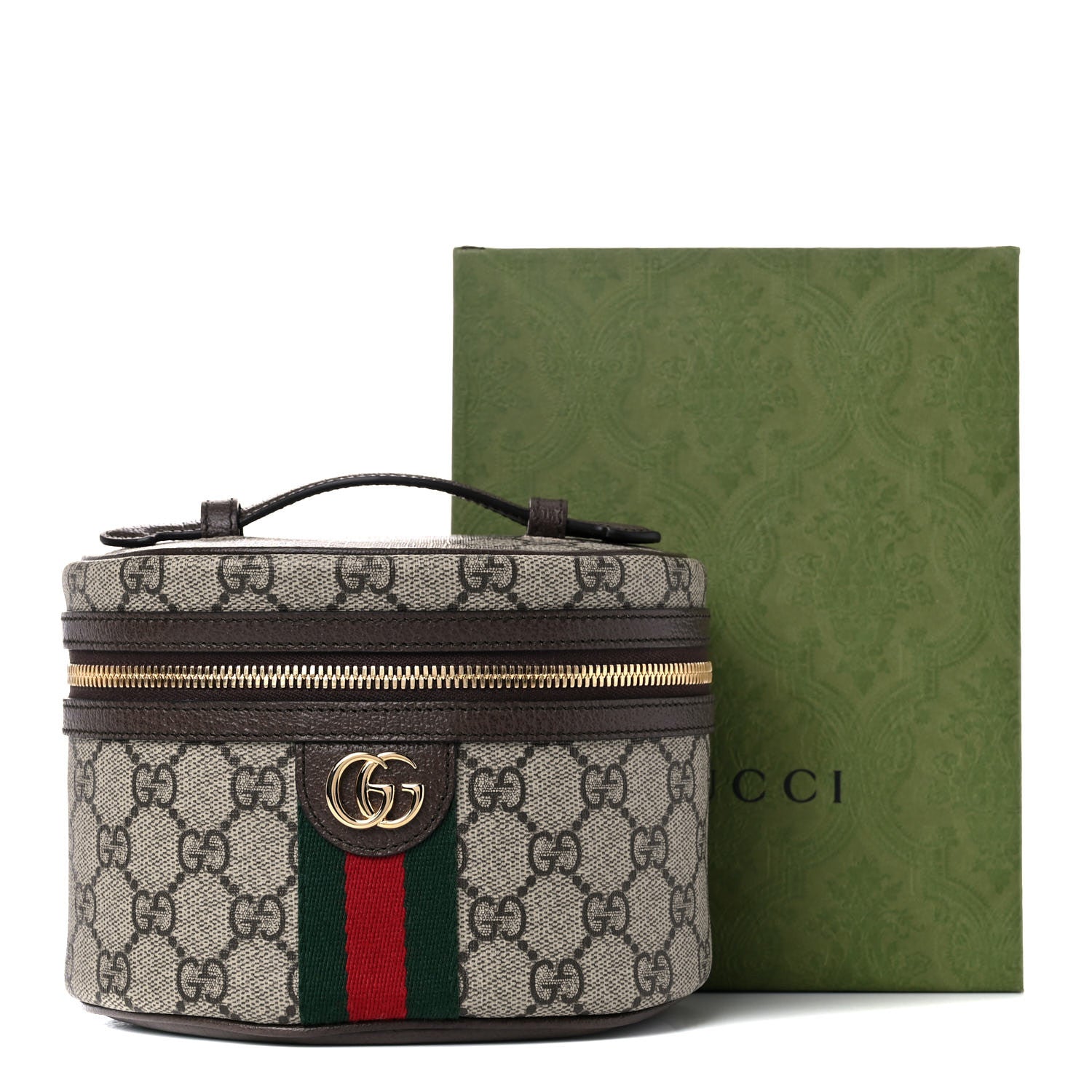 Gucci GG Supreme Monogram Textured Calfskin Web Ophidia Vanity Cosmetic Case Beige Ebony New Acero 11 of 11