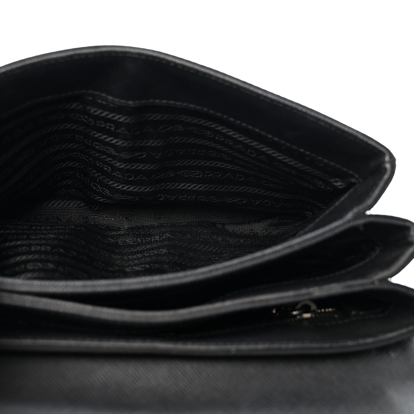 Saffiano Tessuto Nylon Chain Shoulder Bag Black