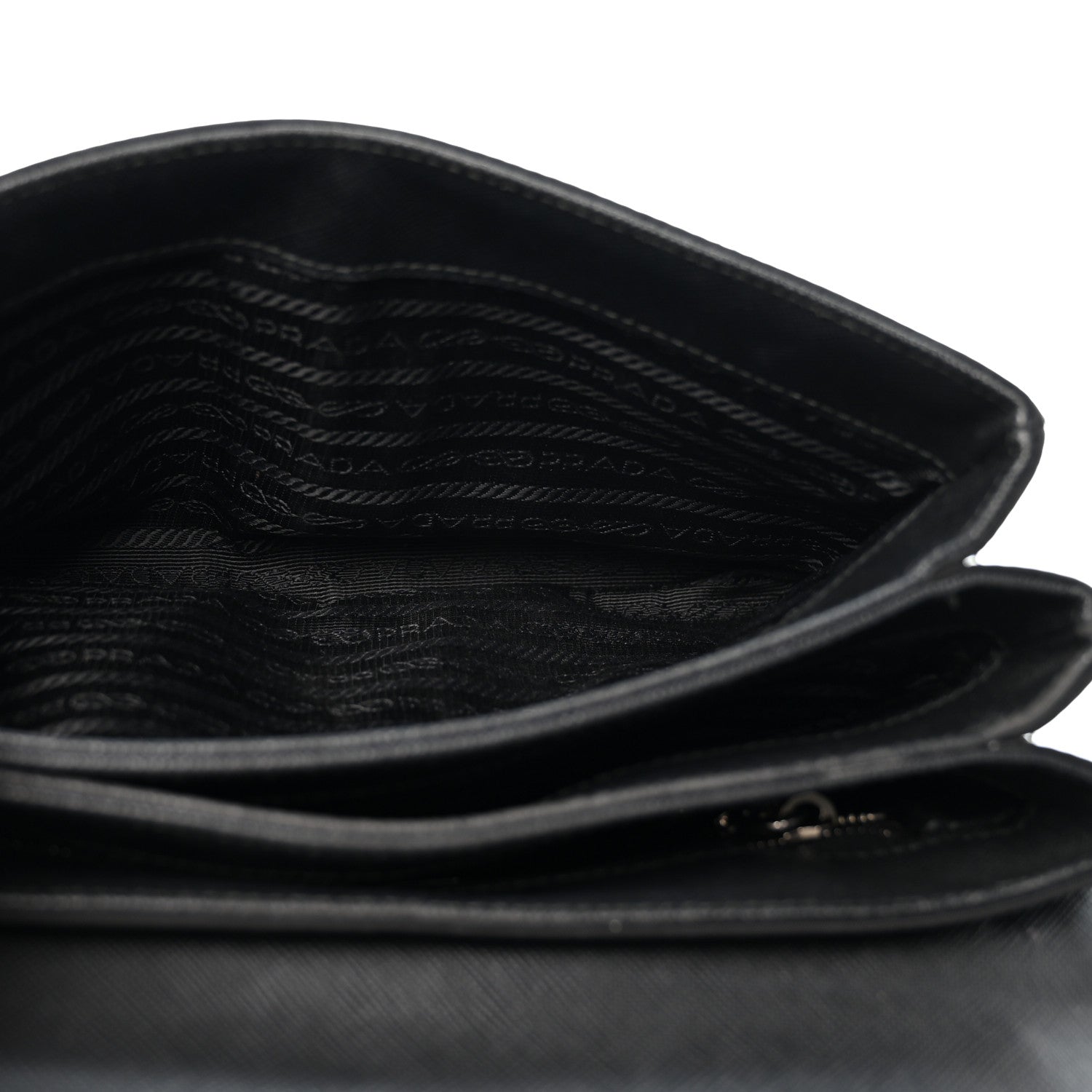 Prada Saffiano Tessuto Nylon Chain Shoulder Bag Black 5 of 15