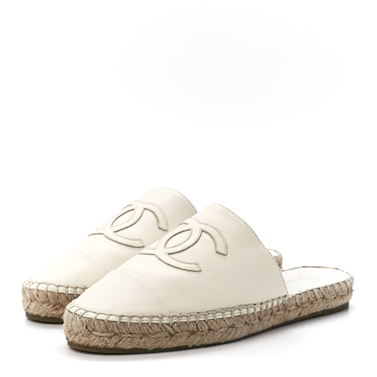 Chanel Goatskin CC Espadrille Mules 39 Ivory 3 of 9