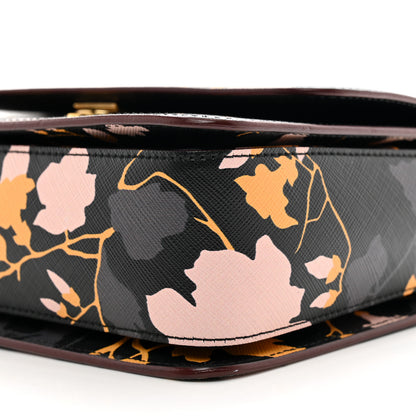 Salvatore Ferragamo Hammered Calfskin Floral Printed Seila Top Handle Crossbody Bag Black Multicolor 10 of 10