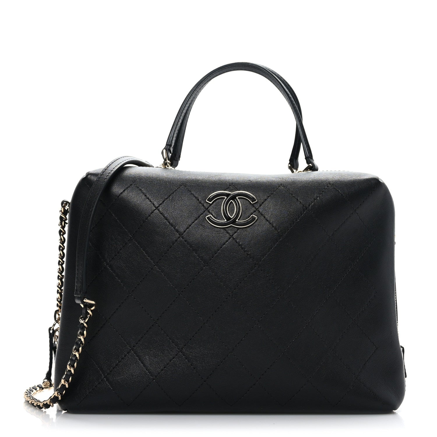Chanel Calfskin Stitched Sleek Box Top Handle Vanity Bag Black 1 of 9