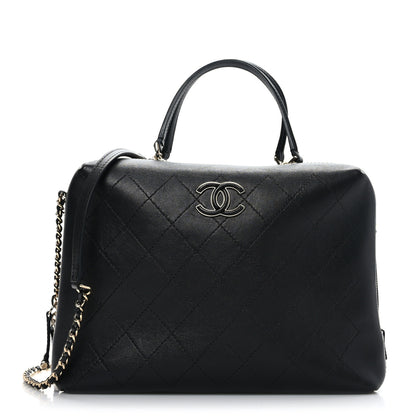 Chanel Calfskin Stitched Sleek Box Top Handle Vanity Bag Black 1 of 9