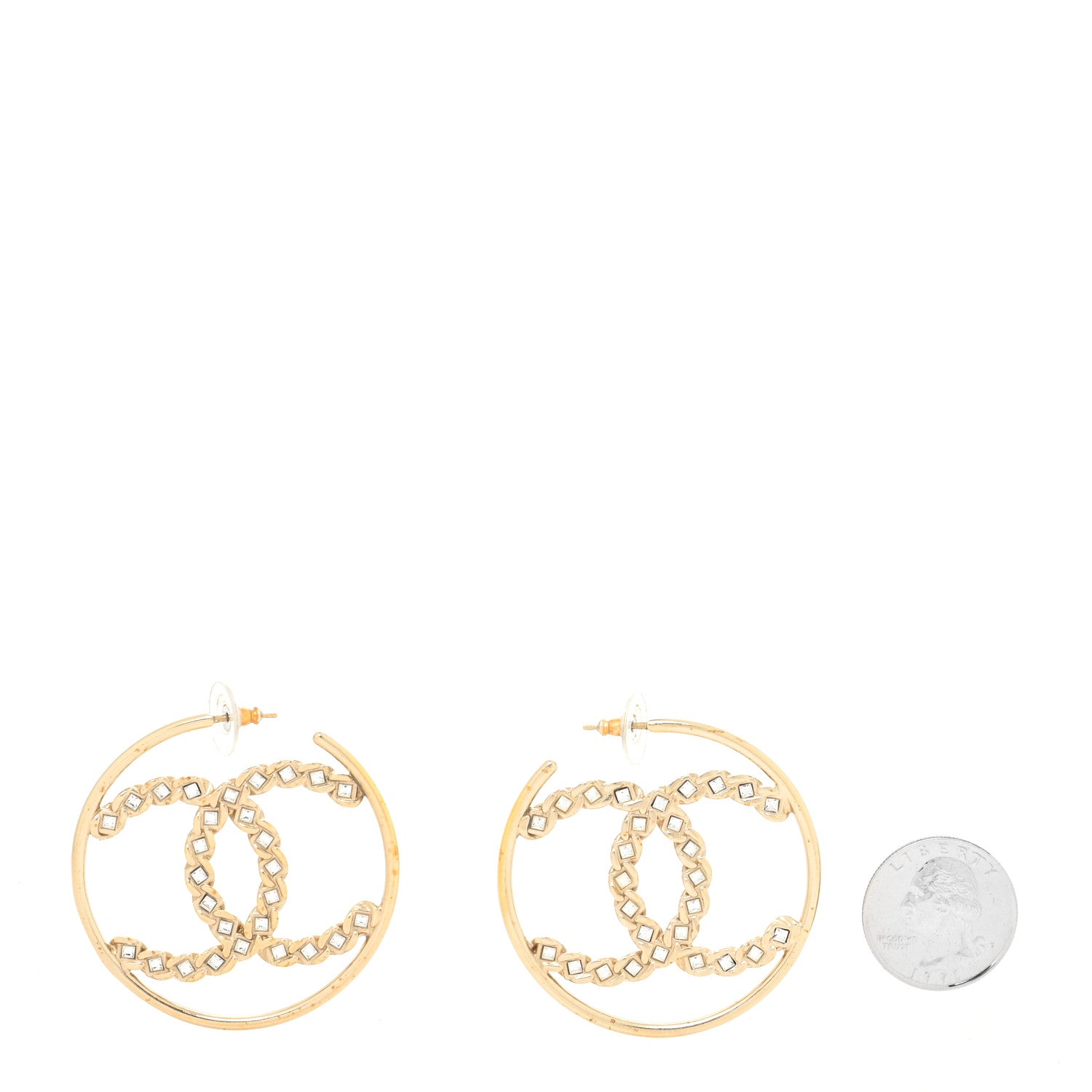 Chanel Crystal High Society CC Hoop Earrings Gold 2 of 4