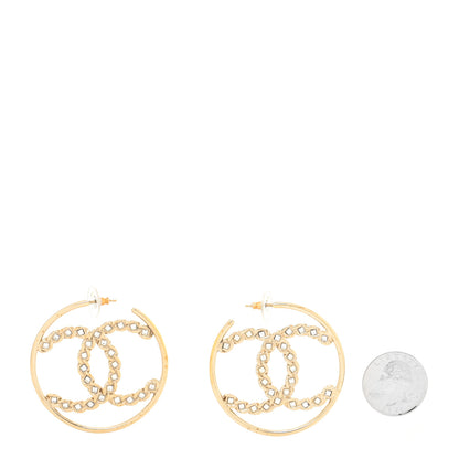 Chanel Crystal High Society CC Hoop Earrings Gold 2 of 4