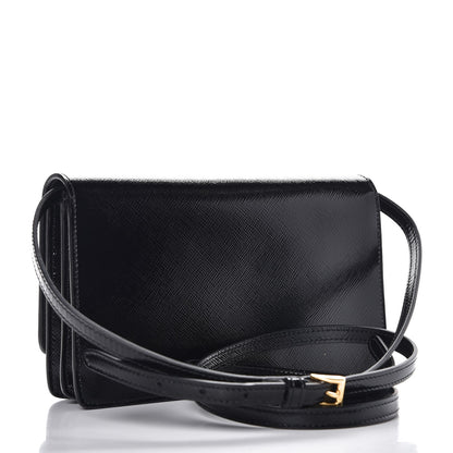 Prada Saffiano Vernice Mini Crossbody Wallet Black 3 of 8
