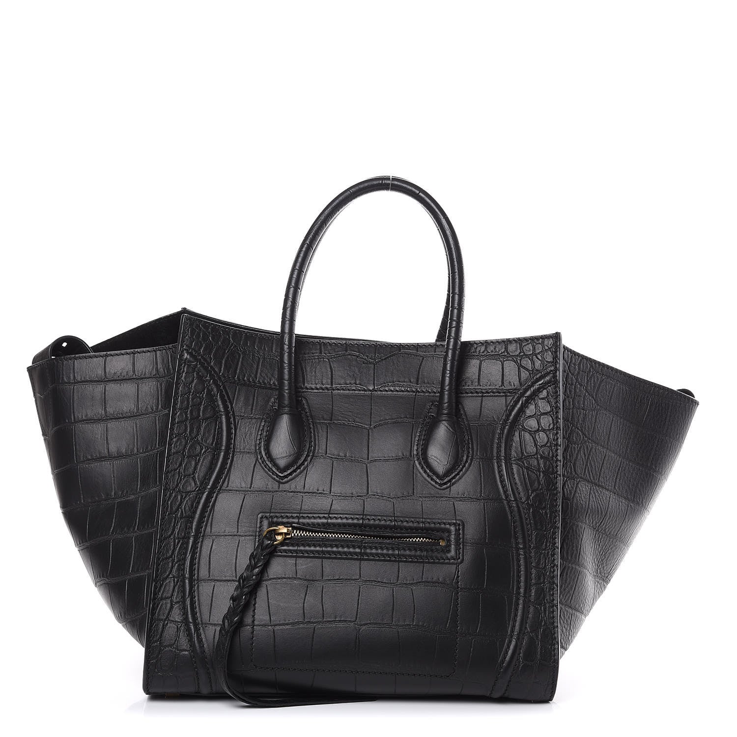 Celine Crocodile Embossed Calfskin Medium Phantom Luggage Black 1 of 11