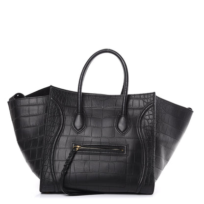 Celine Crocodile Embossed Calfskin Medium Phantom Luggage Black 1 of 11