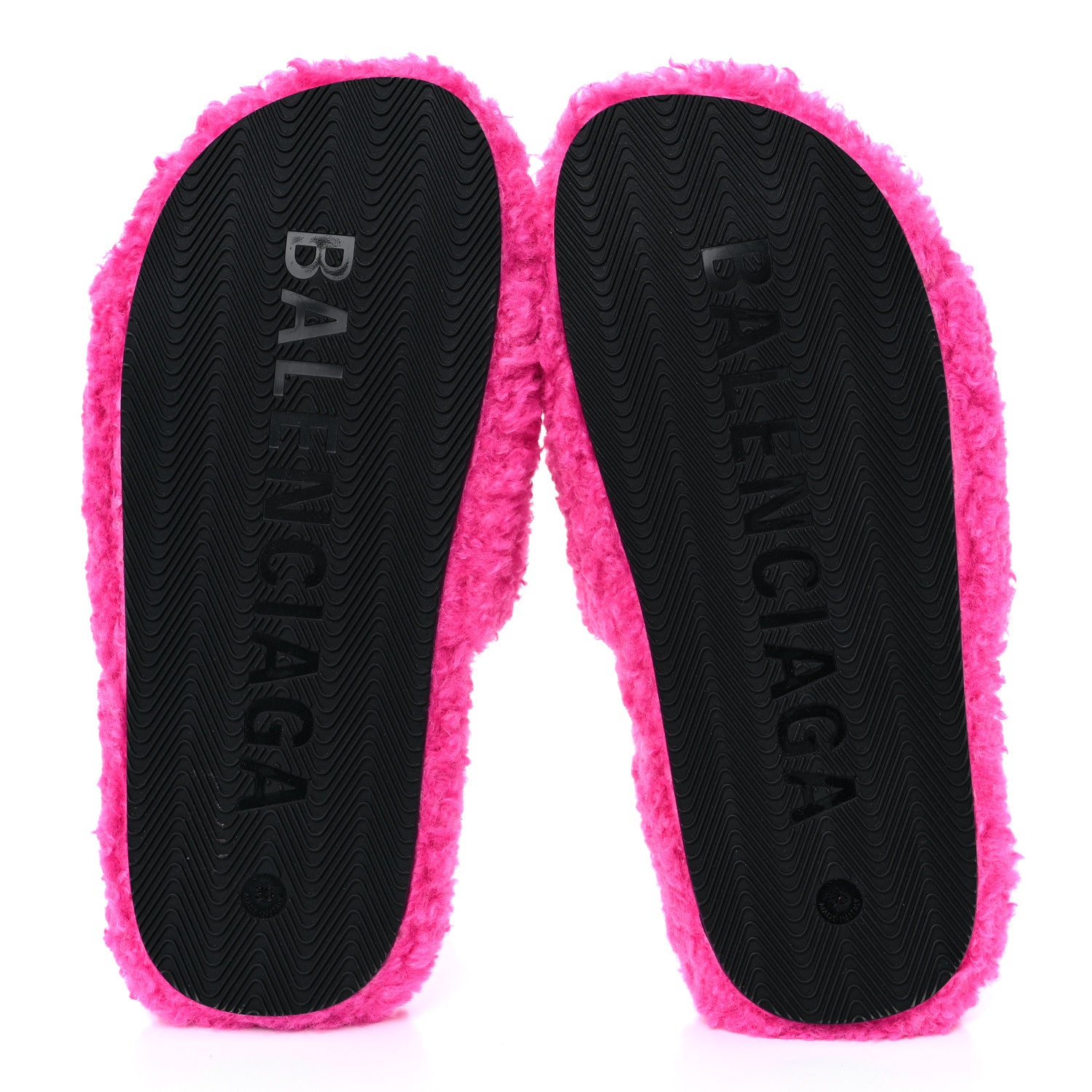 Balenciaga Faux Shearling Political Campaign Logo Slide Sandals 36 Pink White Blue 5 of 8
