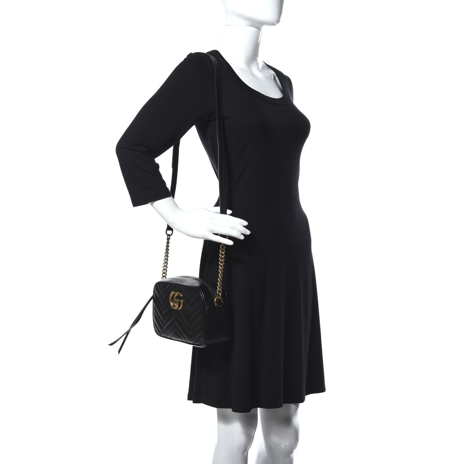 Gucci Calfskin Matelasse Small GG Marmont Chain Shoulder Bag Black 2 of 13