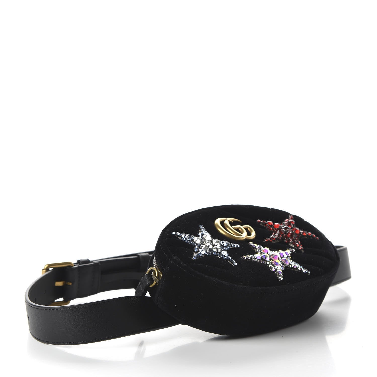 Gucci Velvet Matelasse Crystal Star GG Marmont Belt Bag 85 34 Black 4 of 11