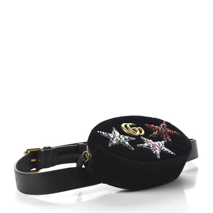 Gucci Velvet Matelasse Crystal Star GG Marmont Belt Bag 85 34 Black 4 of 11
