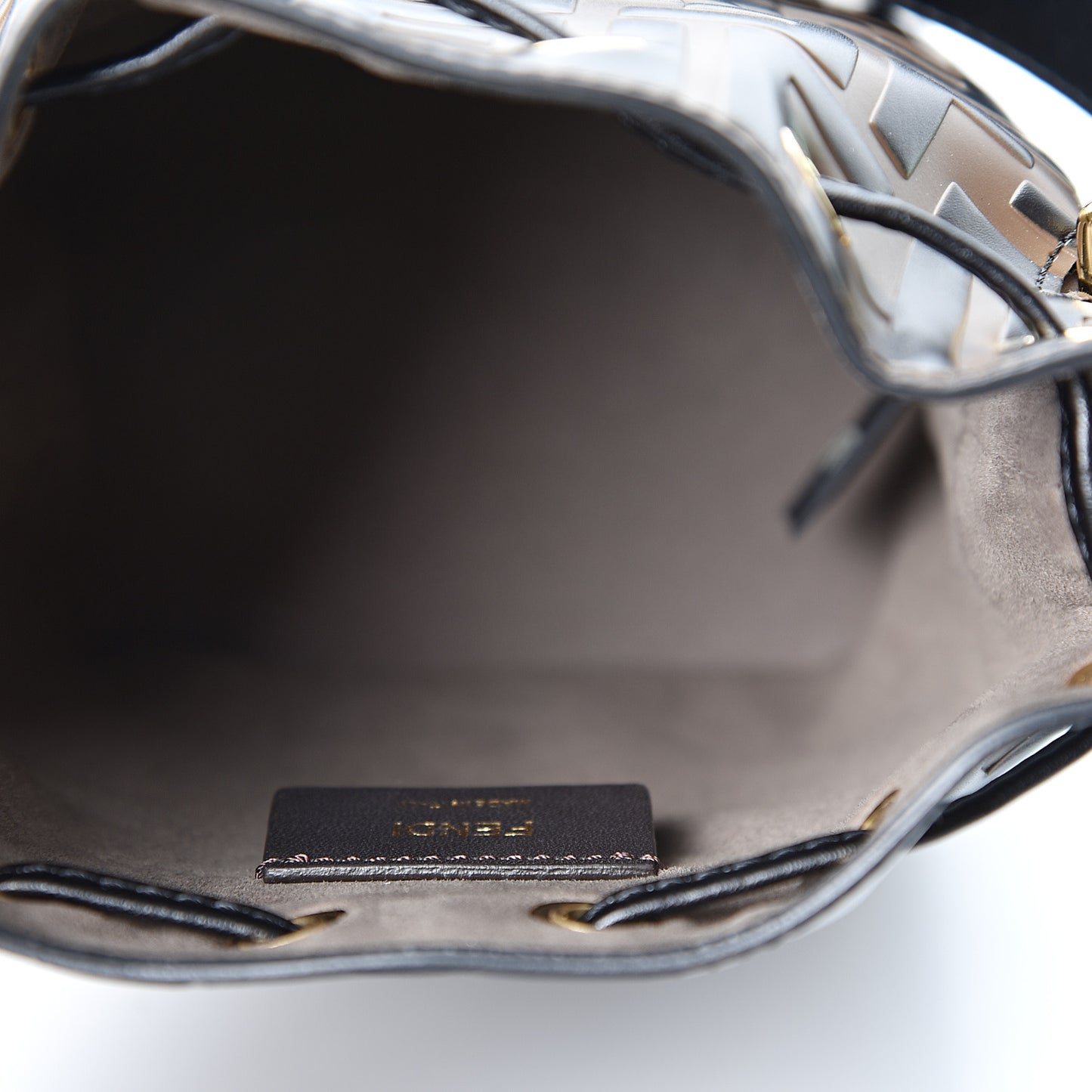 Vitello Liberty F is Fendi Bi-Color FF 1974 Embossed Mini Mon Tresor Bucket Bag Maya Black