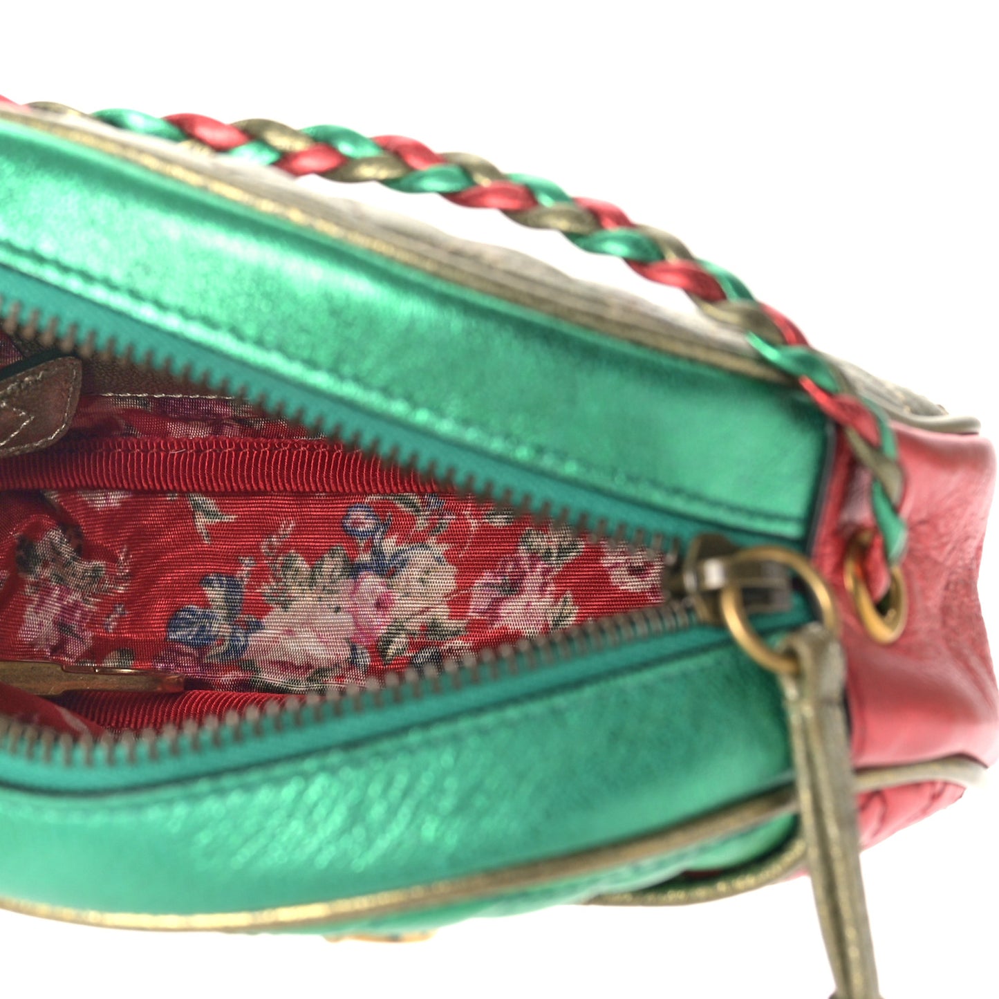 Laminated Nappa Trapuntata Mini Zumi Dome Shoulder Bag Rosso Jasmine Green Rame