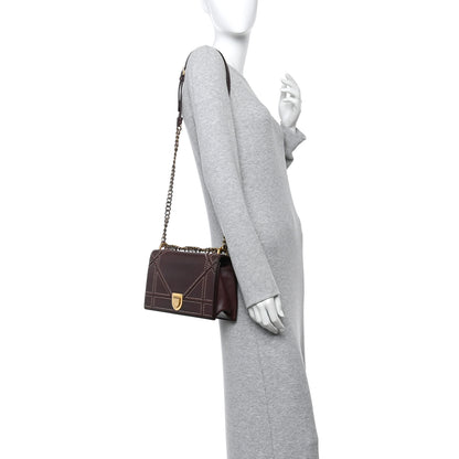 Christian Dior Lambskin Studded Medium Diorama Flap Bag Burgundy 3 of 23