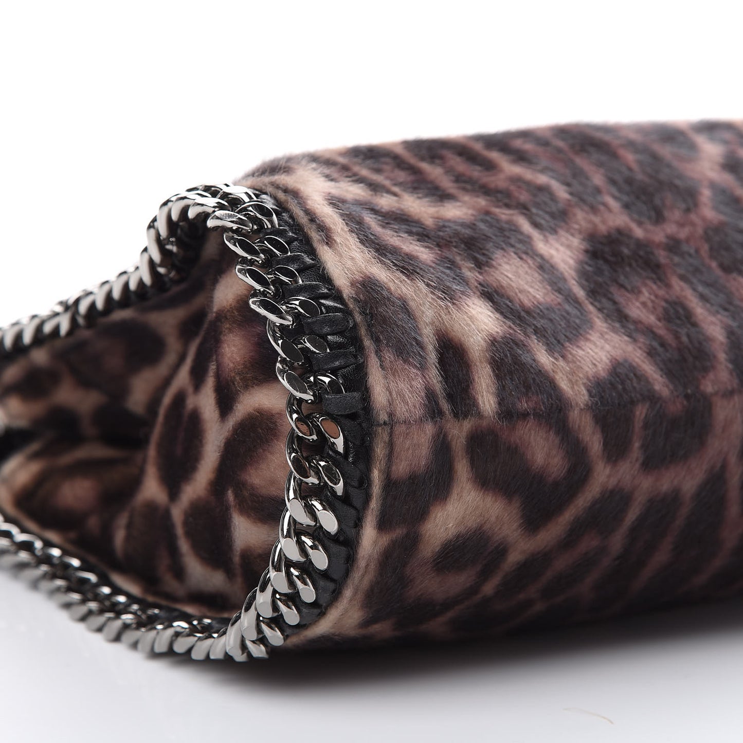 Faux Calf Hair Leopard Print Mini Falabella Fold Over Tote Black