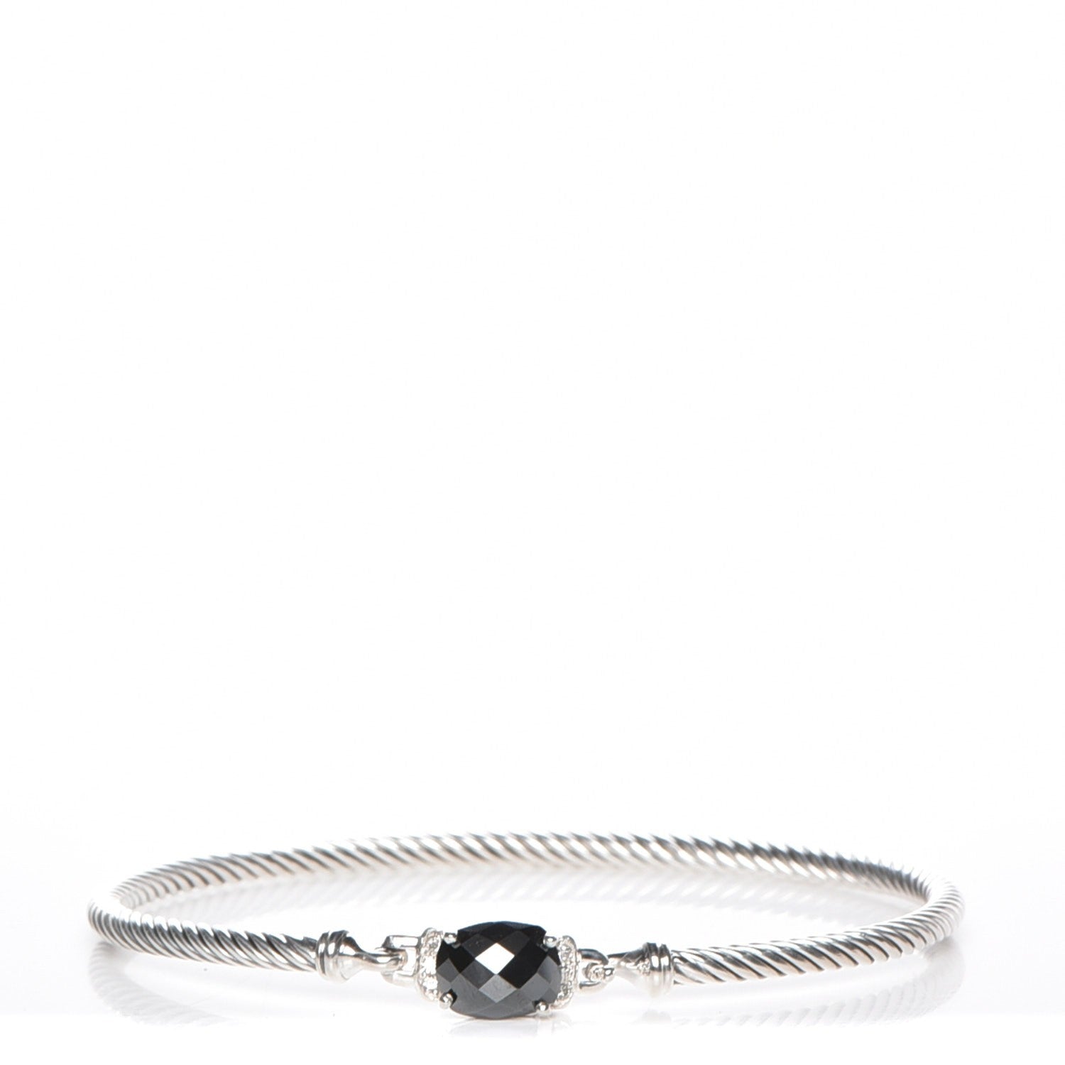David Yurman Sterling Silver Diamond Hematite 3mm Petite Wheaton Bracelet 1 of 6
