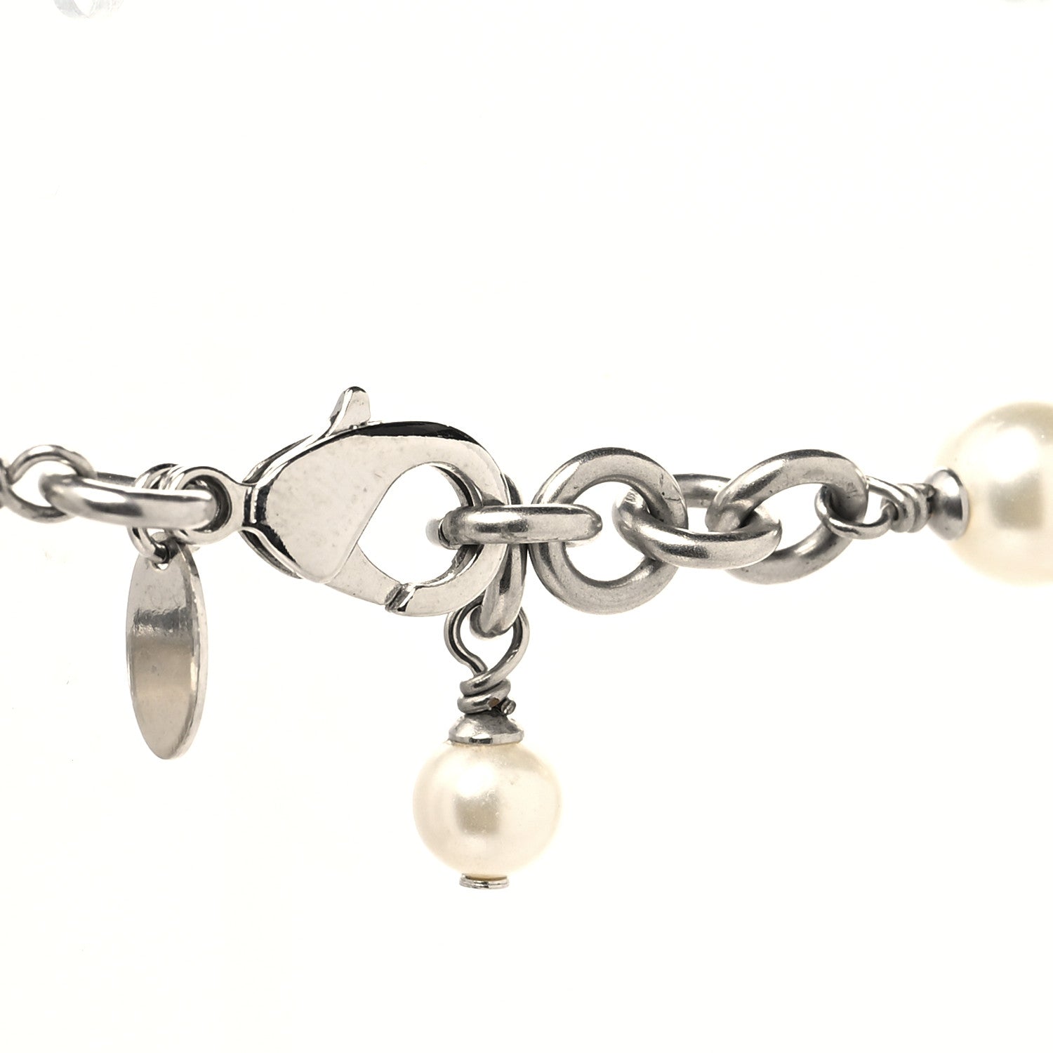Chanel Graduated Pearl Crystal CC Long Necklace Silver 4 of 5