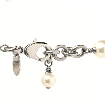 Chanel Graduated Pearl Crystal CC Long Necklace Silver 4 of 5
