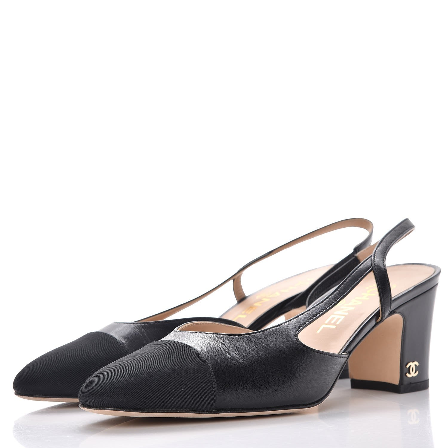 Chanel Lambskin Grosgrain Cap Toe CC Slingback Pumps 37.5 Black 3 of 11